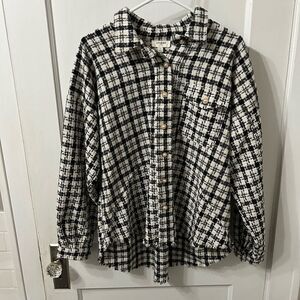 Umgee Black and White Plaid Button-Up Top